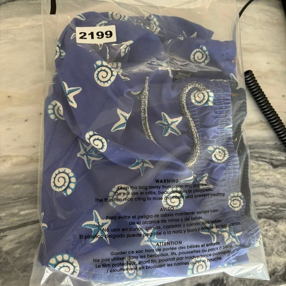 Michaels Swim Trunks Mens Large Blue Starfish Seashell Nautical Board Shorts USA